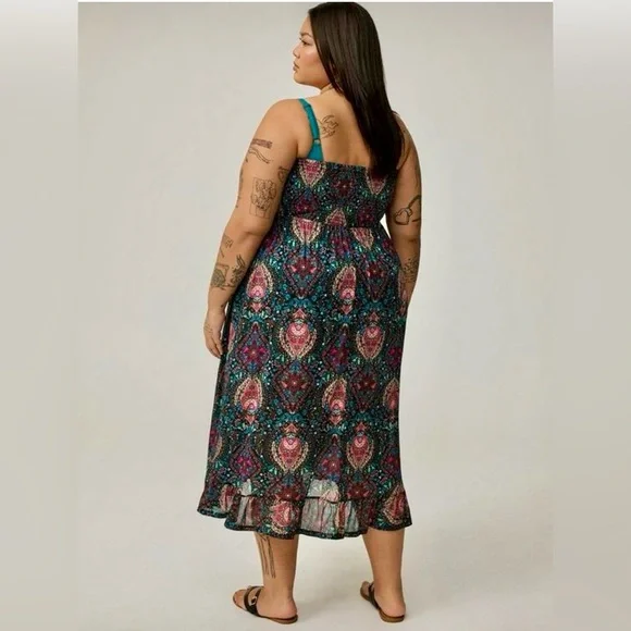 🩷 Torrid Mesh Smocked Swim Maxi Cover Up - Soze 1X - NWT! - Picture 3 of 8